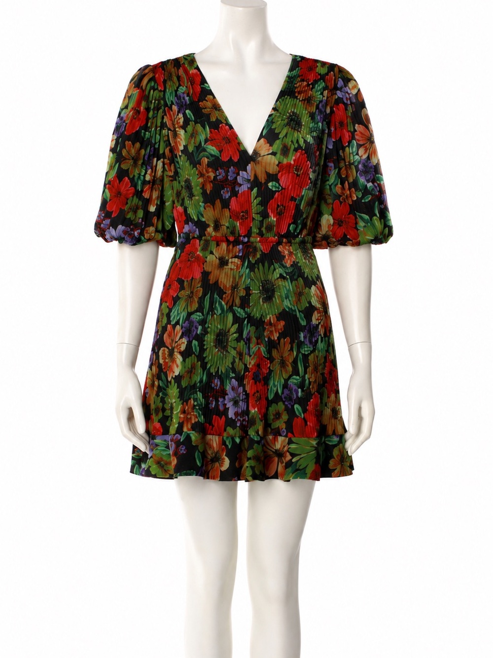 NWT Milly Black Mini Dress with Red, Green & Purple Floral